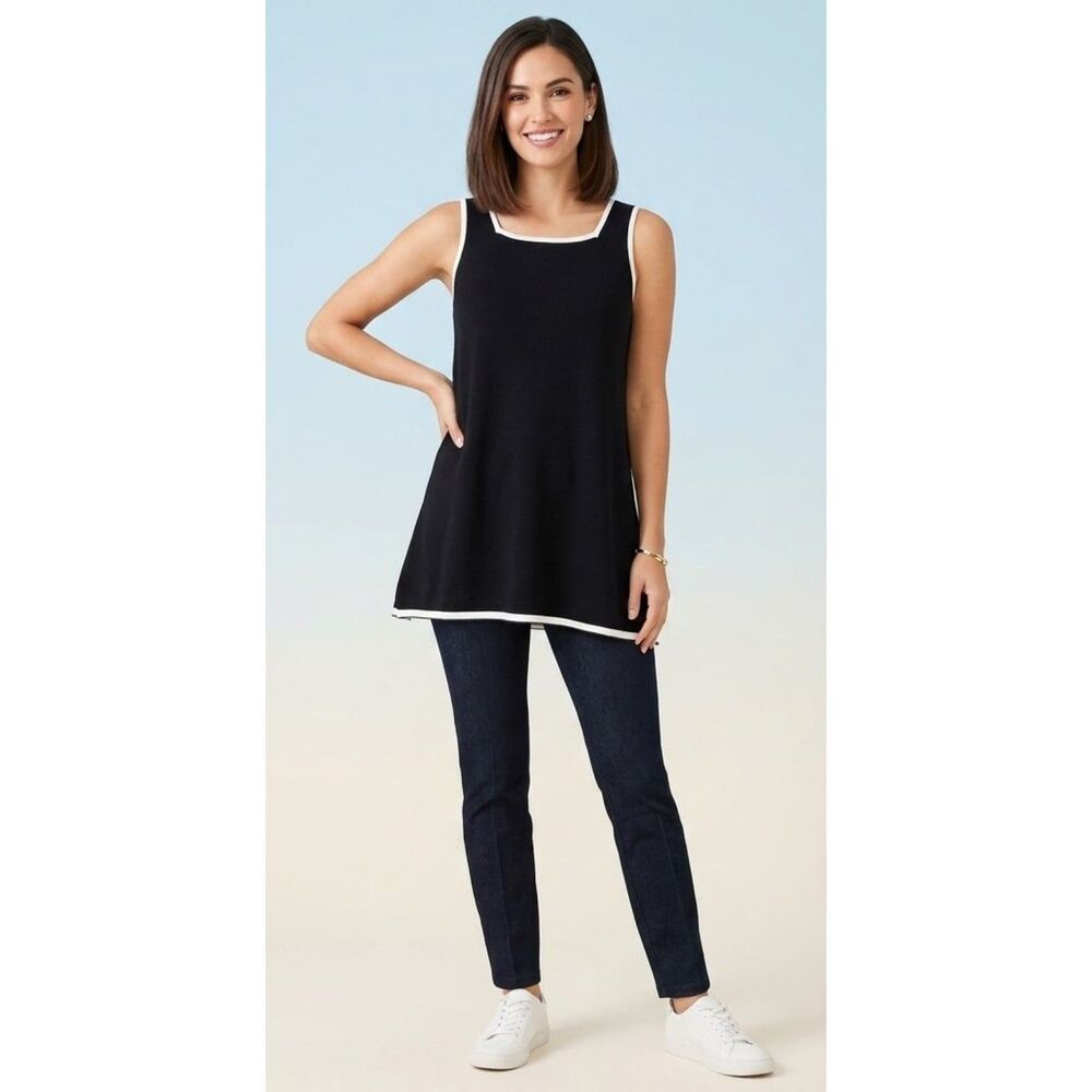 MarlaWynne Black Knit Tunic Tank Contrast Trim M Cotton Minimalist